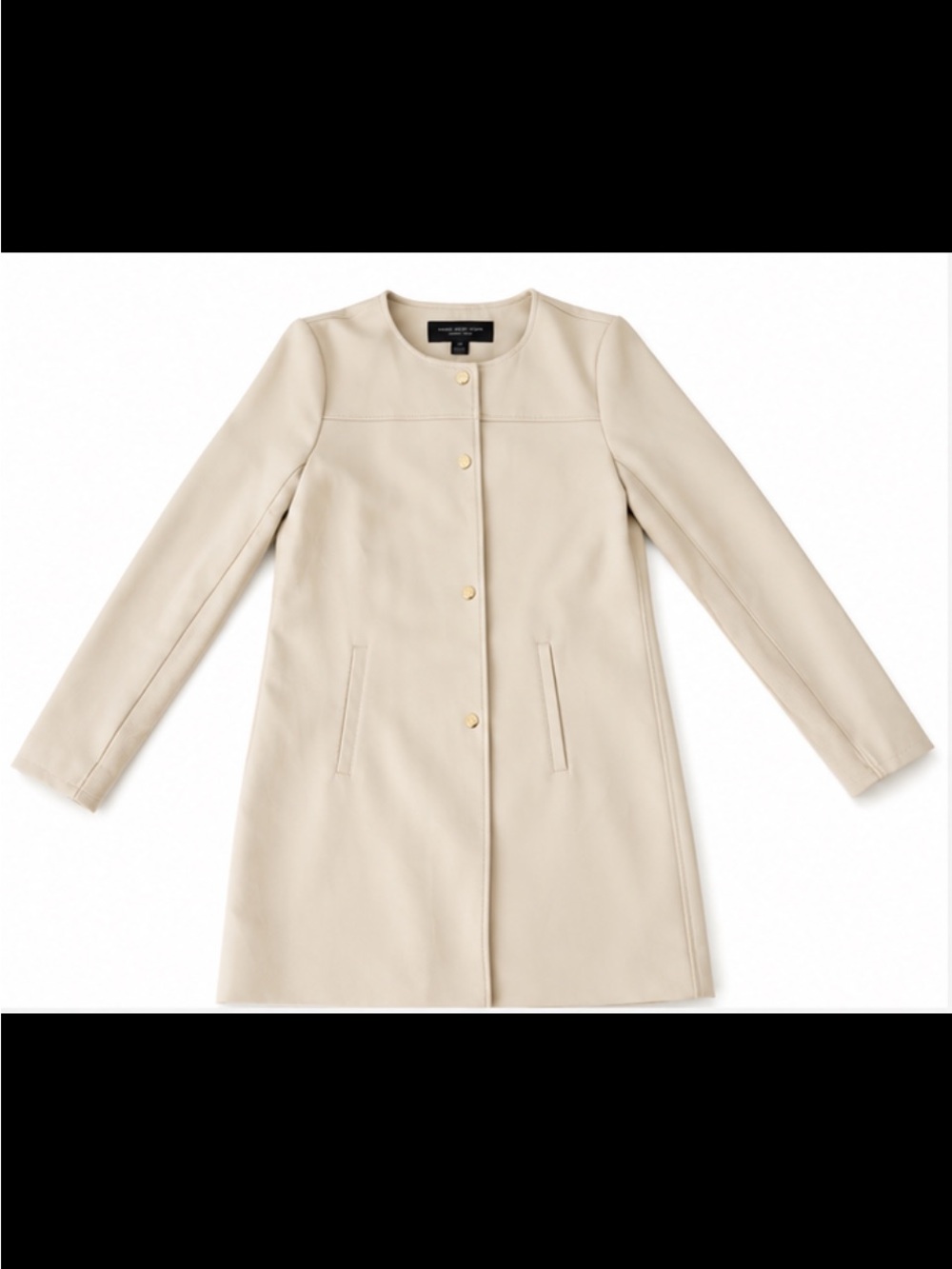 Marc New York Women's Cream Collarless Trench Coat with Gold Buttons